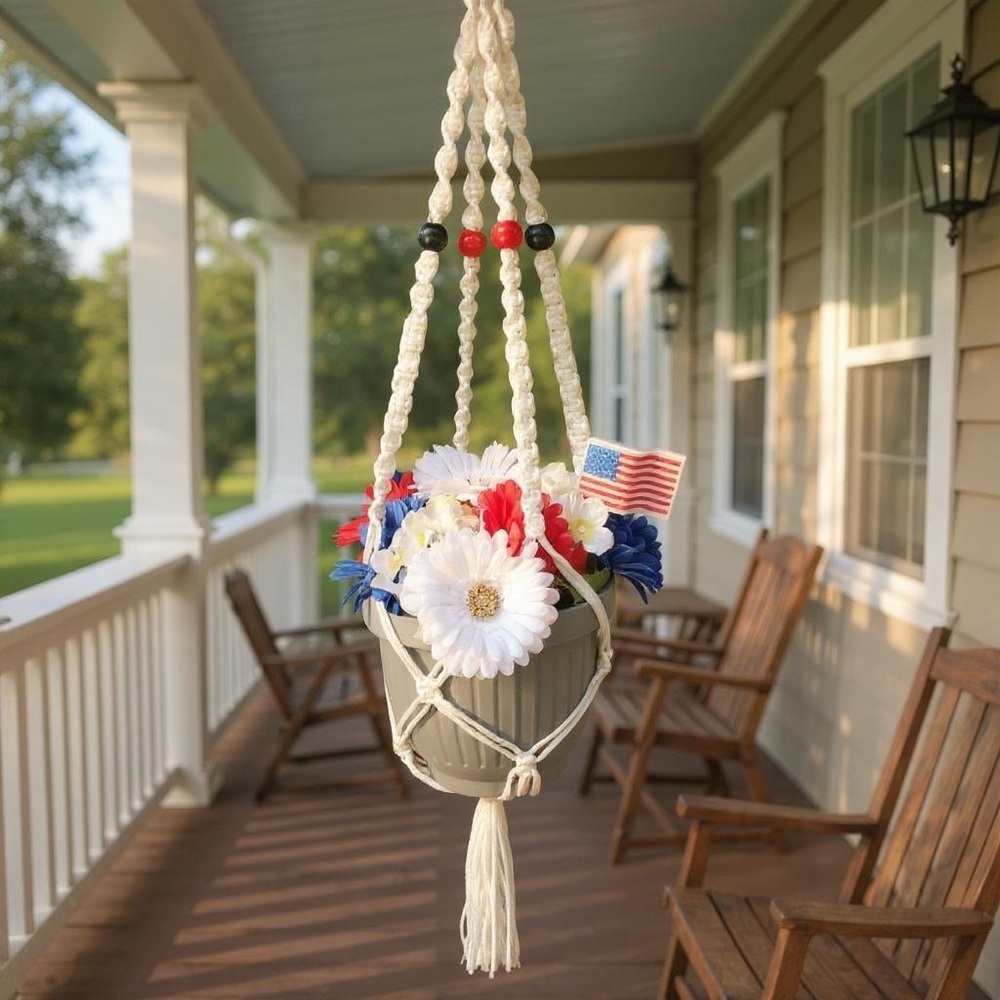 Plant Hanger Patriotic Hand Crafted Botanical Red Blue Terrarium Necessities